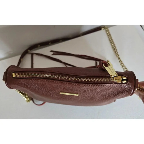 Rebecca Minkoff Mini 5 Zip Crossbody Genuine Leather Purse Bag Moto WHISKEY RED - Picture 8 of 14